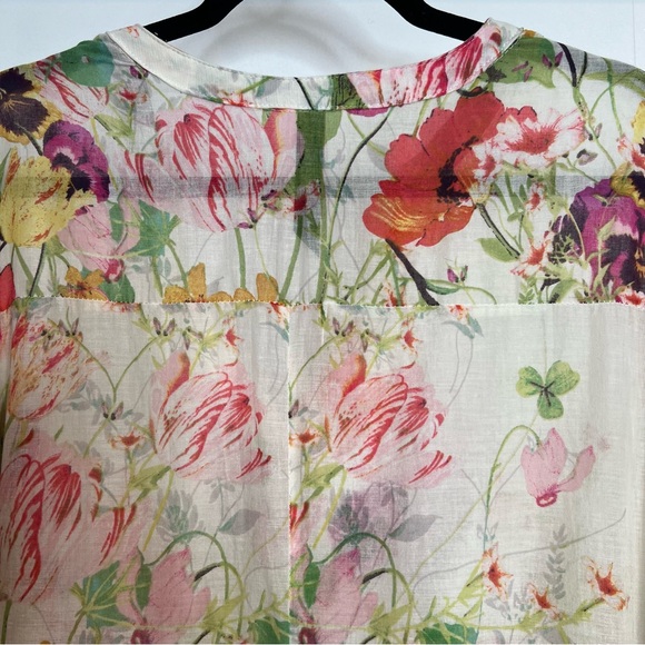 Target Pure Energy Semi-Sheer Cream Color Floral Roll Sleeve Blouse. Size 2. - Picture 9 of 14